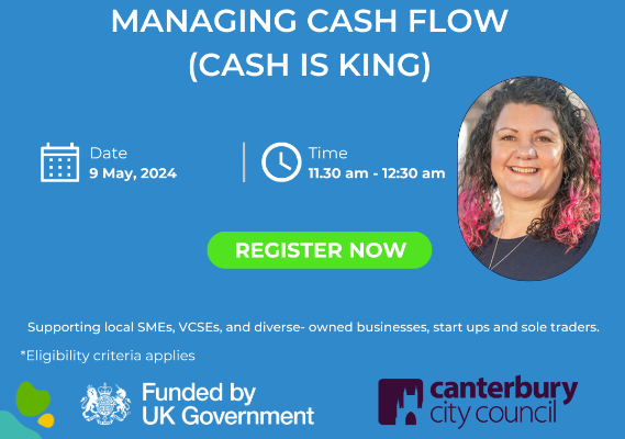 Image representing *Free Bite sized business training programme: Managing cash flow (Cash is King) courses by Social Enterprise Kent CIC